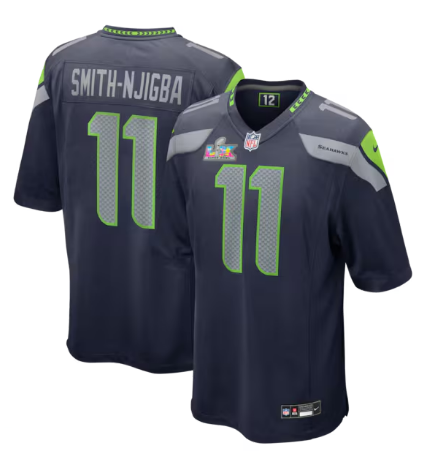 Men's Seattle Seahawks Jaxon Smith-Njigba College Navy Super Bowl LX Patch Game Jersey